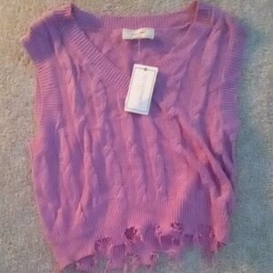 Nwt No Comment Lavender Knit Distressed Sweater Vest